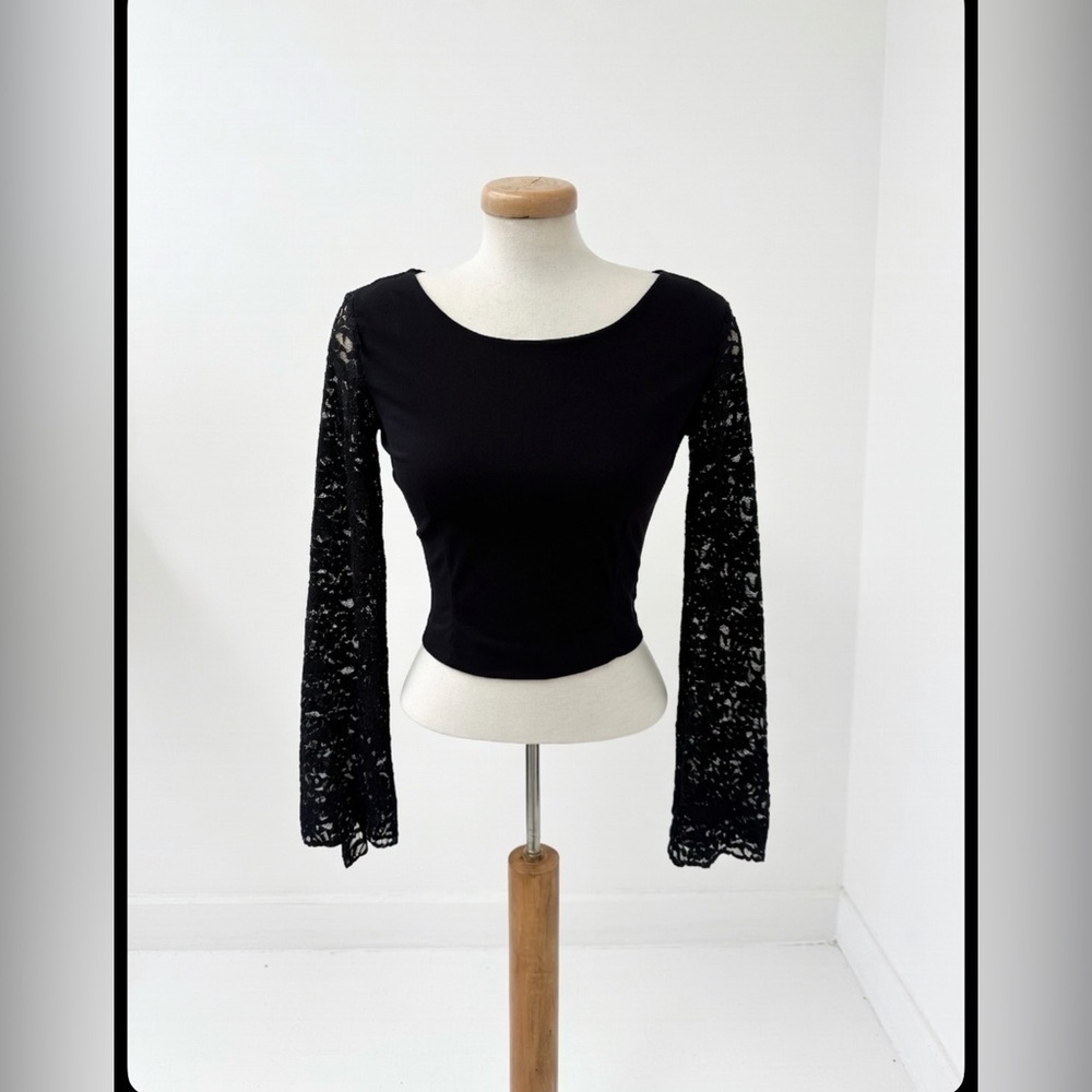 Vintage 90’s Dolce & Gabbana Black Lace Sleeve Top - Picture 2 of 12
